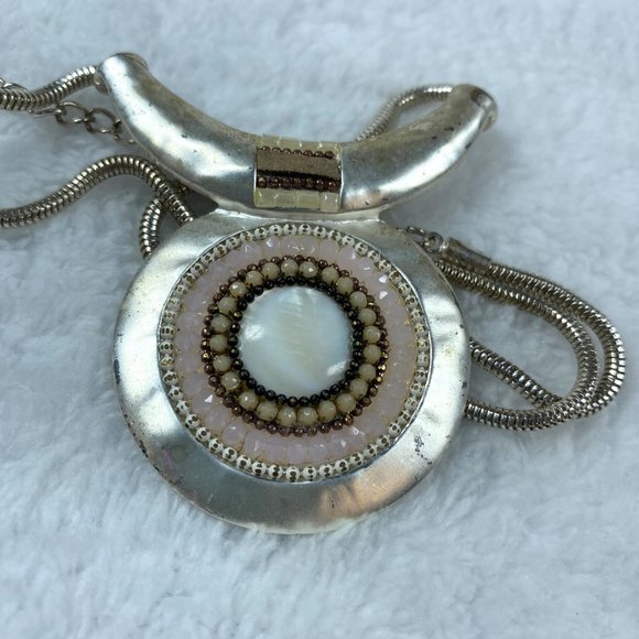 Silver Color Statement Piece Necklace Pendant Chain Multicolor Stones Extender - Picture 2 of 16